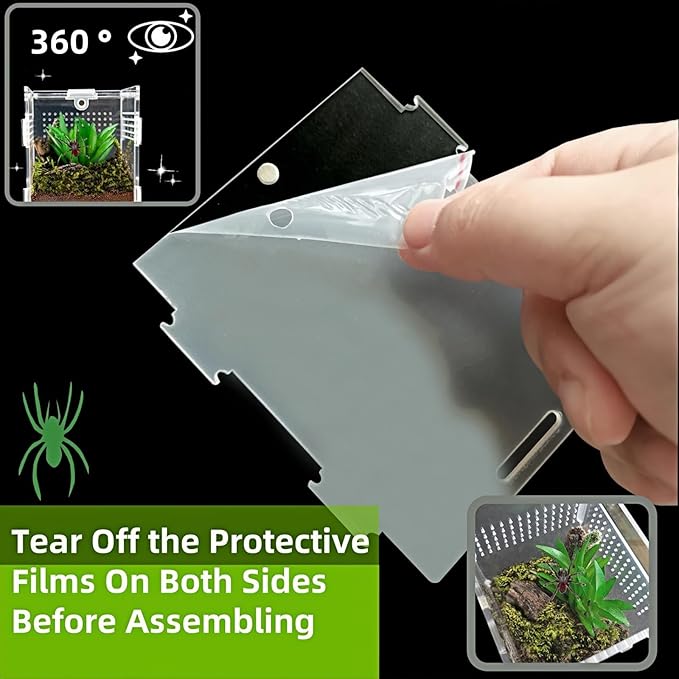 Acrylic Jumping Spider Enclosure with Magnetic Top & Escape-Proof Vents - Small Critter Keeper 4.5x3.3x3.3 Inch for Hermit Crab Frog Tarantula Mantis - Reptile Tank Habitat High Clarity Terrarium