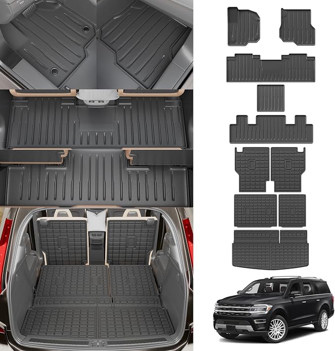 Floor Mats Compatible with 2018-2024 Ford Expedition 7-Seater (Not Fit Max) Cargo Liner Trunk Mat Back Seat Cover 2023 Expedition Accessories (Trunk Mat+2nd&3rd Row Backrest Mats+Floor Mats)