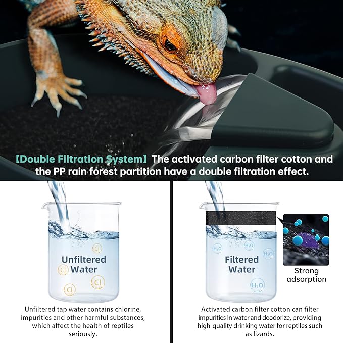MYGIIKAKA Reptile Drinking Water Fountain Chameleon Accessories Automatic Circulation System with Trough, Bearded Dragon Cage Accessories Reptiles Habitat Waterfall for Snake/Lizard/Chameleon/Turtle