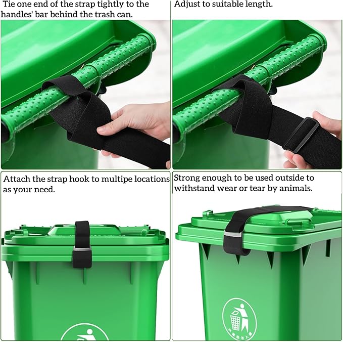 Dicunoy 4 Pack Garbage Can Lids Locks, Adjustable Outdoor Trash Can Straps for Animals, Bear Proof Trash Can Locks for Stop Animals, Squirrels, Dogs and Raccoon Rummaging