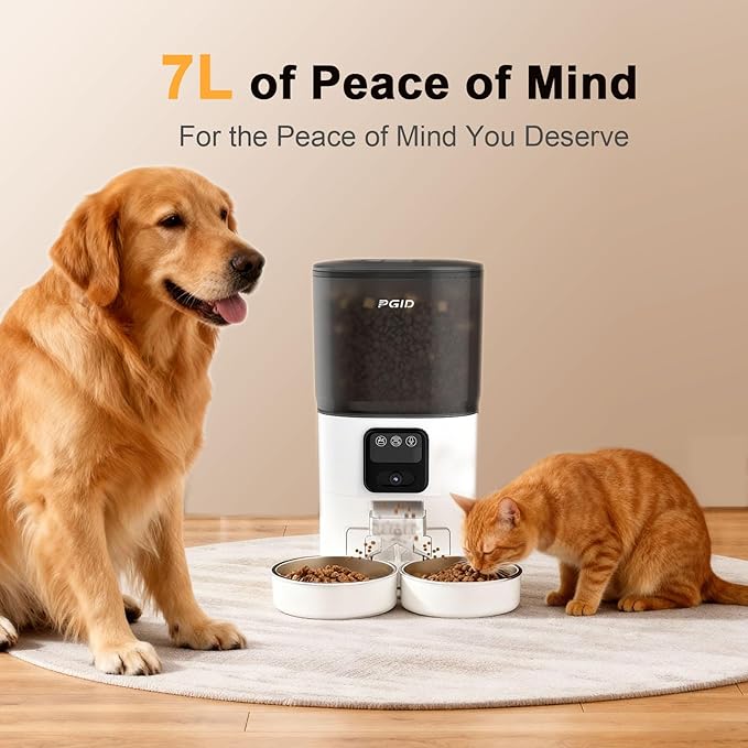 Automatic Cat Feeder with Camera for Two Cats, 1080P HD Video with Night Vision, 2.4G WiFi Auto Dog Feeder with 2-Way Audio for Cat & Dog, Low Food & Motion & Sound Alerts Timed Pet Feeder 7L
