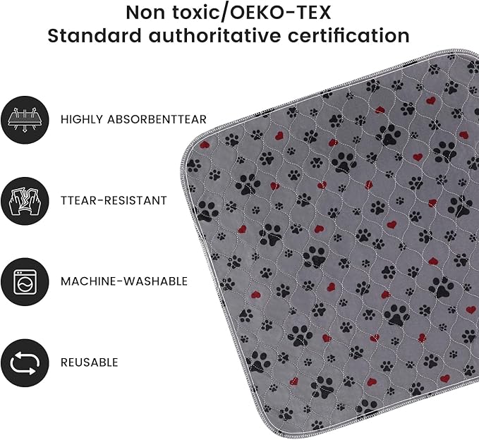 Washable Pee Pads for Dogs,4 Pack Extra Large 24"x24" Super Absorbent Reusable Puppy Pads,Non-Slip 100% Waterproof Dog Pee Pads,Pet Training Pads for Couch, Crate,Potty Training,Floor