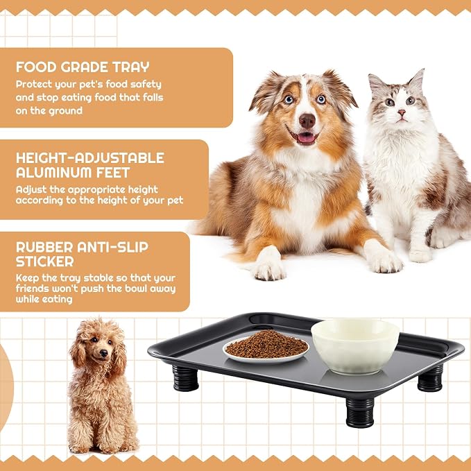Marsui Ant Proof Pet Food Tray, Waterless Raised Cat Dog Bowl Stand with Adjustable Legs, No-Fill Physical Barrier for Indoor Feeding Station, Kitchen Sweets and Trash Area(43mm-75mm,Black)