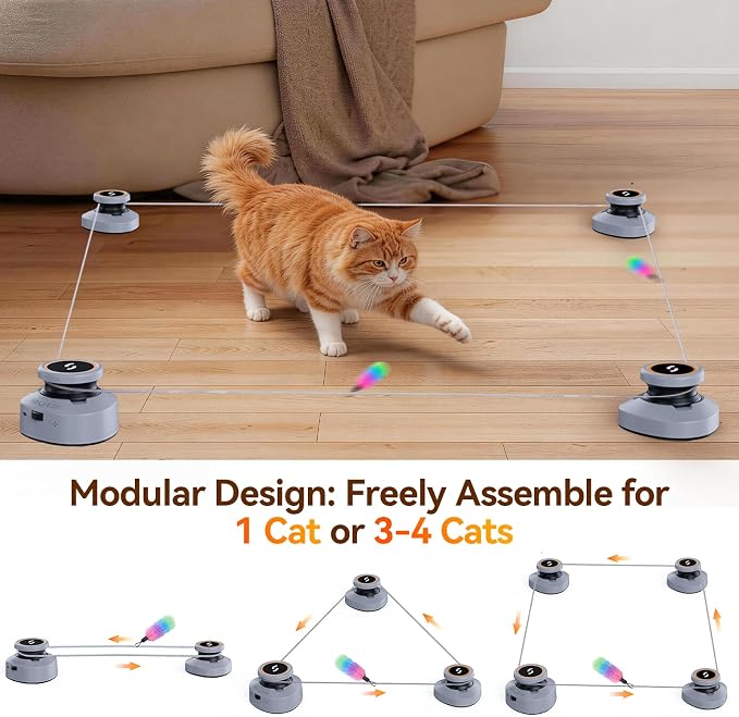 Jripae Interactive Cat Toys for Indoor Cats DIY Multi-Track Chase | Adjustable Speed,Electric Moving Treadmill Feather lure Toy Self-Play for Bored Kittens Adult Cats Hunt Instinct Exercise Run