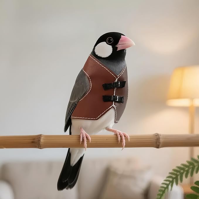Bird Clothes, Parrot Leather Jacket, Bird Costume Cosplay Photo Prop, Parrot Apparel for Eclectus, Budgerigar, African Greys Parakeet, Conure, Cockatiel, Love Birds-Cowboy Style,Brown,M