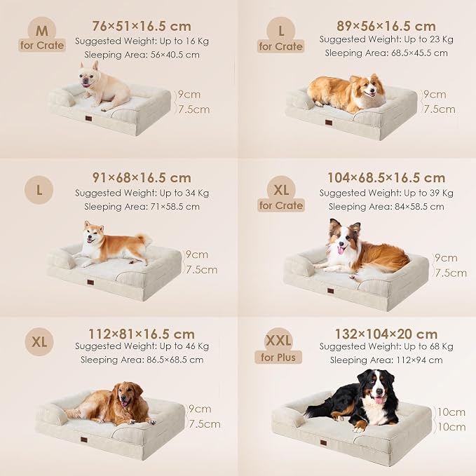 EHEYCIGA Orthopedic Dog Bed for Medium Dogs, Waterproof Memory Foam Medium Dog Beds with Sides, Non-Slip Bottom and Egg-Crate Foam Pet Couch Bed with Washable Removable Cover, Beige