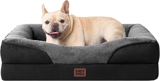 EHEYCIGA Orthopedic Dog Bed for Medium Dog, Memory Foam Dog Couch, Grey/Black