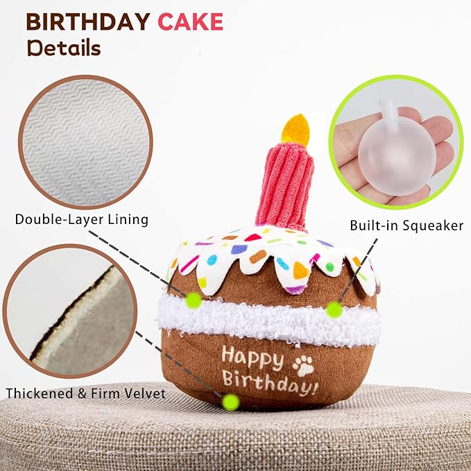 lilfrd Dog Birthday Toy, Birthday Cake Toys for Puppy Gifts, Squeaky Plush Dog Toys