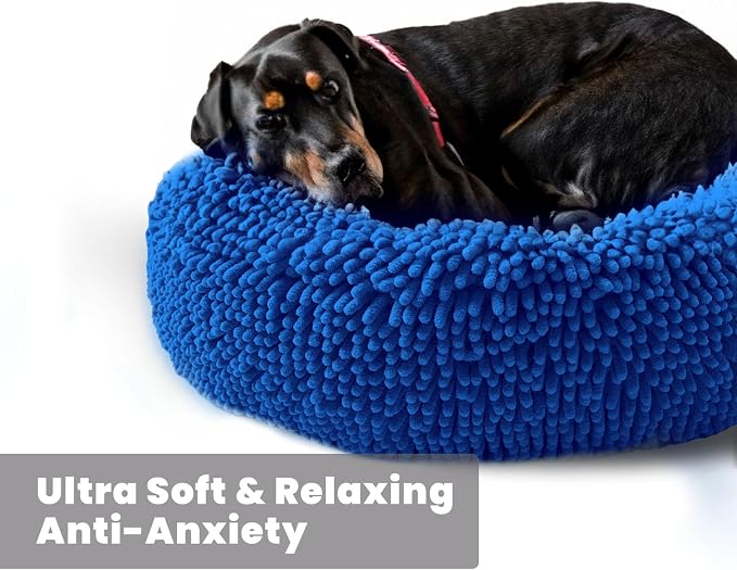 Muddy Mat® Cloud K-9 Bed for Dogs & Cats, Soft & Relaxing Donut Dog Bed, Chenille Material, Removable Cover, Washable & Dryer Safe–Navy Blue Large(40'x40')