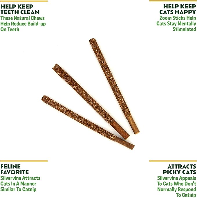 Zoom Sticks - Silvervine Sticks Covered in Silvervine Fruit | Dental Support Chew for Cats | High Potency Natural Chew Stick for Indoor Cats