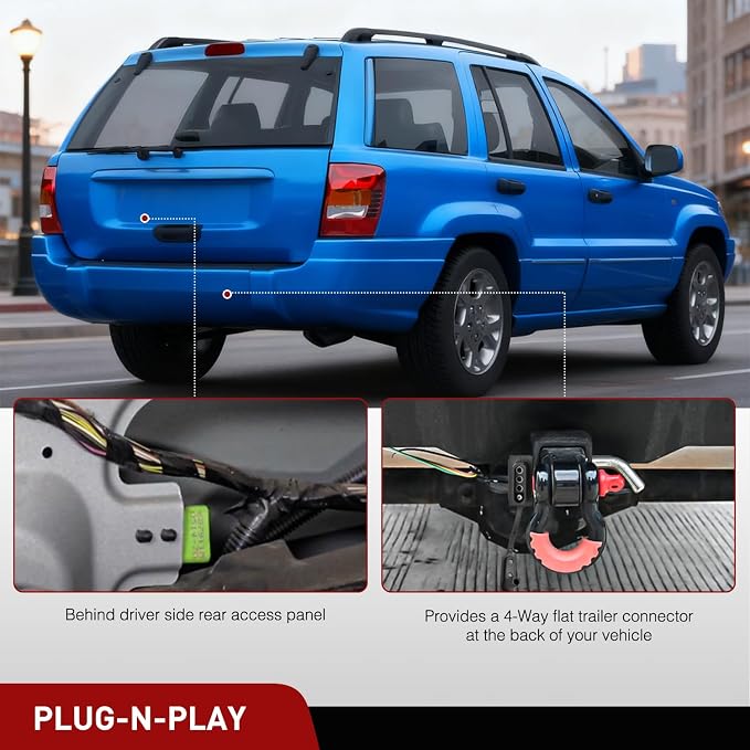 Nilight 4 Pin Trailer Wiring Harness Kit 55369 Simple Fit Tow Hitch | Vehicle Standard 4 Way Connector Custom for 1999 2000 2001 2002-2004 Jeep Cherokee Including Laredo and with Skid Shield