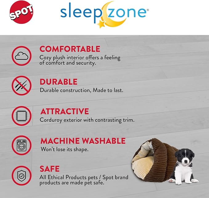 SPOT Sleep Zone Cuddle Cave - Cat Cave Bed for Indoor Cats and Mini Dogs, Durable, Comfortable, Washable for Kittens and Puppies Under 10 lbs and 12 inches Long, Corduroy Brown