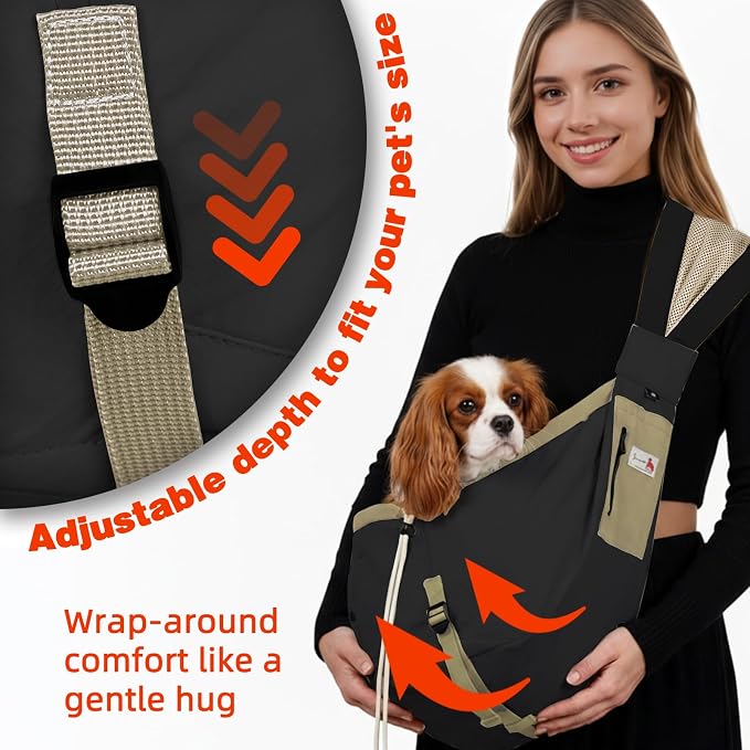 Dog Carrier Sling, Dog Carriers for Small Dogs Up to 20lbs, Black | Puppy Sling, Cross Body Carrying Bag, Soft Front Pouch, Adjustable Shoulder Strap, Breathable Mesh Pet Backpack for Hiking
