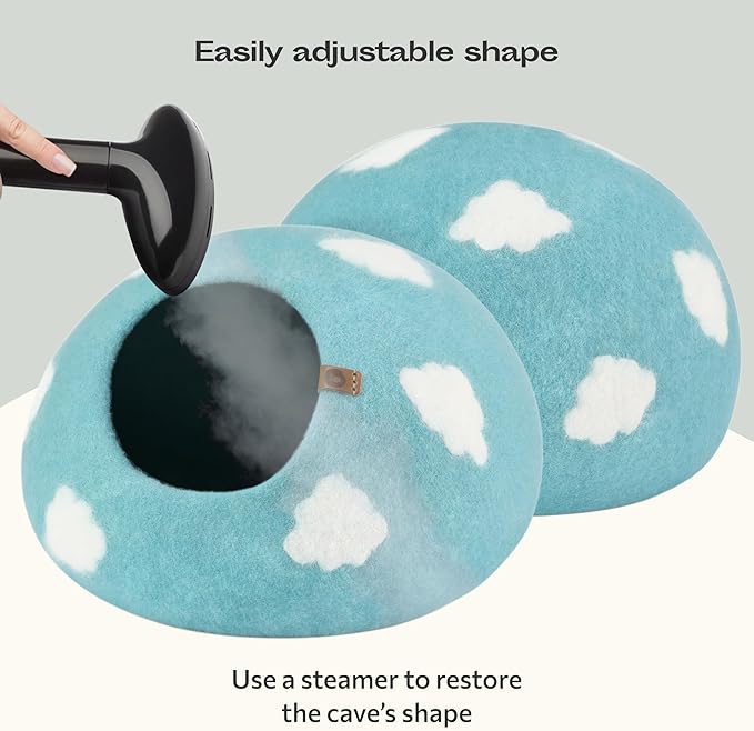 Cat Cave – Premium Felt Cat Bed Enclosure for Indoor Cats, Handmade Merino Wool (Cloud Nap Blue, Large)