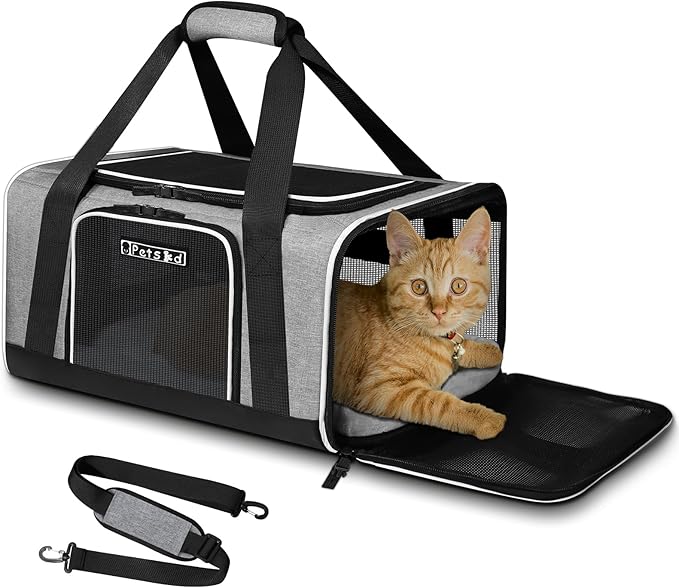 Small Pet Carrier 17" L x 11" W x 9.5" H Airline Approved, Grey | for Alaska Airlines, Lockable Safety Zippers and Anti-Scratch Mesh, Pets Under 10 lbs