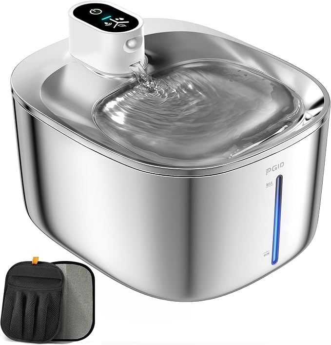 Wireless Cat Water Fountain Stainless Steel,4.5L Cordless Pet Fountains for Dringking,4000mah Battery Operated Cat Water Pountain,Automatic Dog Dispenser w Pet Hair Remover Gloves