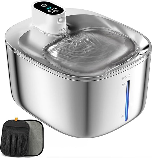 Wireless Cat Water Fountain Stainless Steel,4.5L Cordless Pet Fountains for Dringking,4000mah Battery Operated Cat Water Pountain,Automatic Dog Dispenser w Pet Hair Remover Gloves
