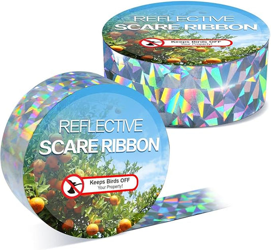 Bird Scare Tape Ribbon(524FT) - Reflective Tape for Birds - Keep Birds Away Outdoor - Scare Tape for Bird Control - Double Side Ribbon, Scare Geese, Pigeon, Duck, Woodpecke- Yard Decoration