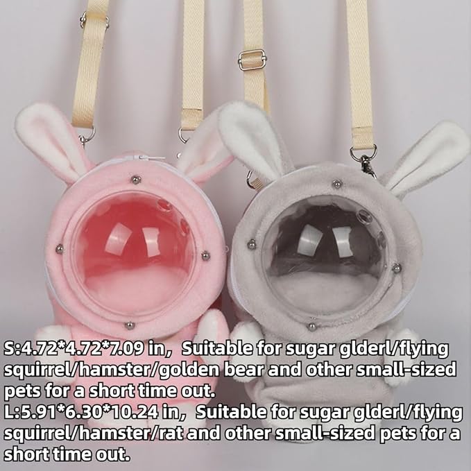 Sugar Glider Bonding Pouch Bonding Pouch Carry for Rat Syrian Hamster Hedgehog Small Pocket Pets, Gerbil Travel Bag Cute Bunny-Shaped Outing Bag with Large Transparent Window (Dark Grey,Large)