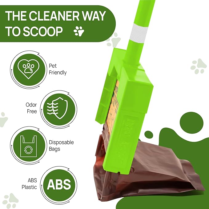 Dispoz-A-Scoop® Revolutionary 4-in-1 Dog Poop Scooper, 24" Handle & 8 Refill Bags - Fast, Easy, Clean with Disposable Bag Attachment, Just Scoop & "Pop" into trash. U.S.A, Always Stays Clean.