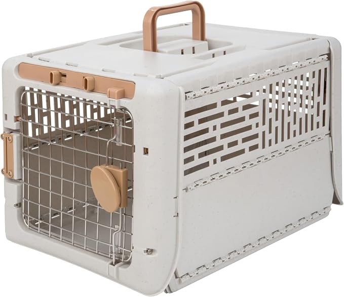 SportPet Designs Collapsible Small Pet Travel Carrier (Tan), Hard-Sided Kennel for Small Dogs, Puppies, Cats, Kittens, Animals up to 25lbs, Washable Home & Outdoor Pet Crate, 24.5"L x 16.5"W x 16"H