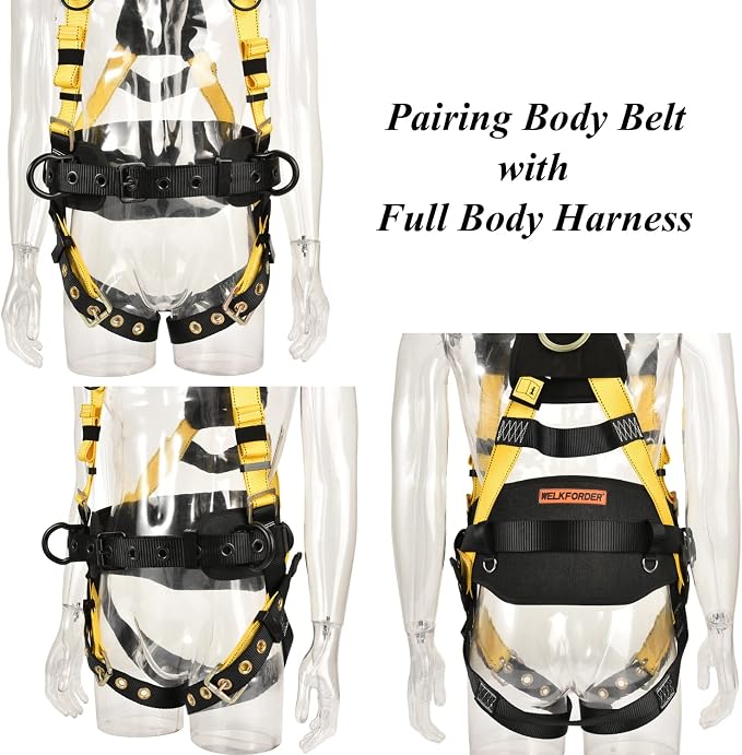 Tongue Buckle Body Belt (Aluminum Hardware) With Hot-Pressing Waist Pad and 2 Aluminum Side D-Rings Personal Protective Equipment | Waist Fitting Size 32'' to 50''
