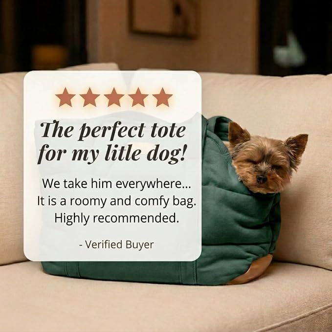 Plush Dog Purse Carrier for Small Dogs, Soft Dog Tote Bag with Safety Harness Clip, Cozy Pet Carrier for Dogs Under 15 lbs, Comfortable Dog Shoulder Carrier for Travel, Green