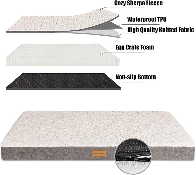 Patas Lague Orthopedic Large Dog Bed Washable Pet Sofa Mat 56''X40'' Ivory | Egg-Crate Foam Dog Couch For Large Sized Dogs, Waterproof Removable Cover, Soft Pet Crate Bed With Nonskid Bottom
