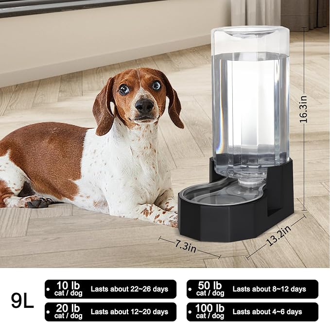 Sfozstra 9L Lagre Gravity Dog Water Dispenser: Multi Pet Hydration | Long Lasting Water Supply /Multi Pet Homes /No Filter Use / Home Kennel Garage Outdoor Use/Easy Maintenance