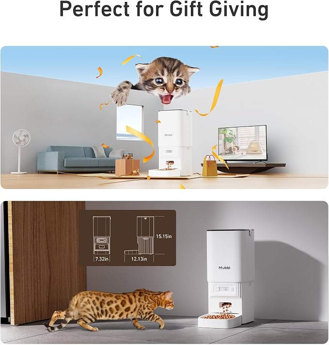 Automatic Cat Feeder - 7L/29 Cups Cat Food Dispenser with Desiccant Bag, 1–6 Meals, Ideal for 2–15mm Dry Food, Auto Pet Feeder with Dual Power Supply, Automatic Dog Feeder for Small Medium Breed