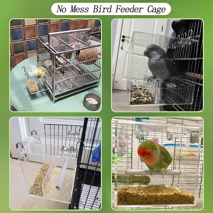 Automatic Bird Feeder for Cage, Automatic Acrylic Bird Feeder No Mess Bird Cage for Small Bird Parrots Canary Parakeet Budgerigar Crested Myna Cockatiel (Small)