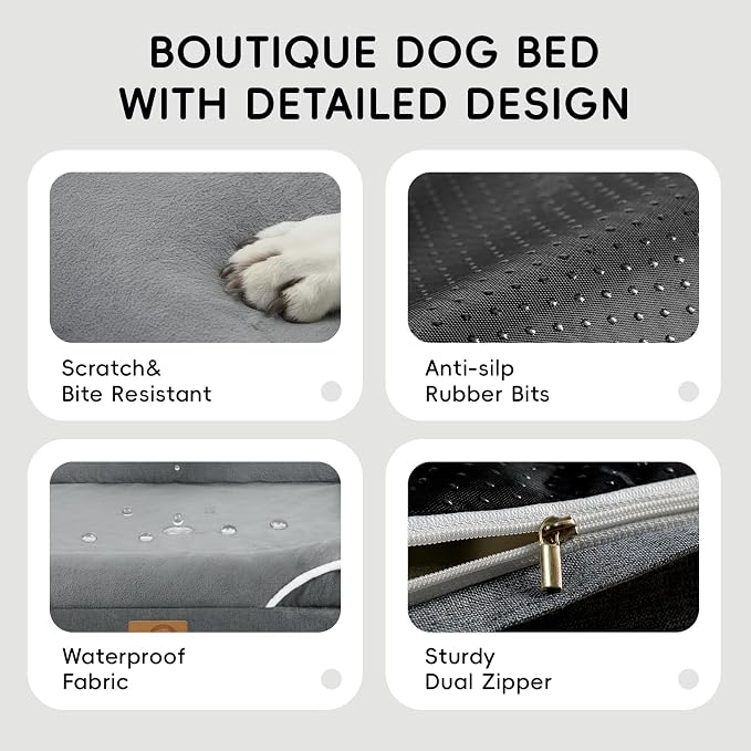 Homemate Dog Bed Large Sized Dog: 36"x27" Orthopedic Pet Bed with Toy | Large Dogs Bed with Non-Slip Botton & Removable Washable Cover Cat Bed Sofa L Outdoor Crate Pad Couch Dark Grey