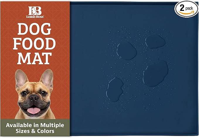 Leash Boss Dog Food Mat - Waterproof Cat & Dog Bowl Mat for Food and Water, Silicone Pet Feeding Mats for Floors, Non-Slip Placemat with High Edges, Puppy Essentials (XXL: 30"x22", Navy)