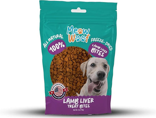Meow Woof Freeze Dried Lamb Liver Dog Treats, Single Ingredient, High Protein Natural Dog Treats, Grain Free Training Treats for Dogs & Puppies, Freeze Dried Liver Treats for Dogs, 113g