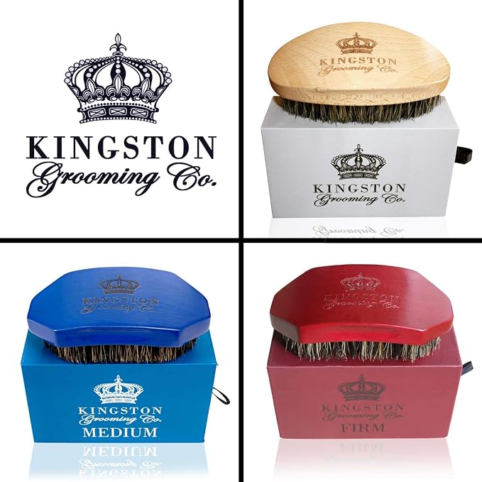 Kingston Grooming Co. Premium Boar Hair Brush Bundle - Original, Medium & Firm Wave Brushes for Men - Boar Hair Brush, Perfect Edge and Hair Waver - Travel Case Included