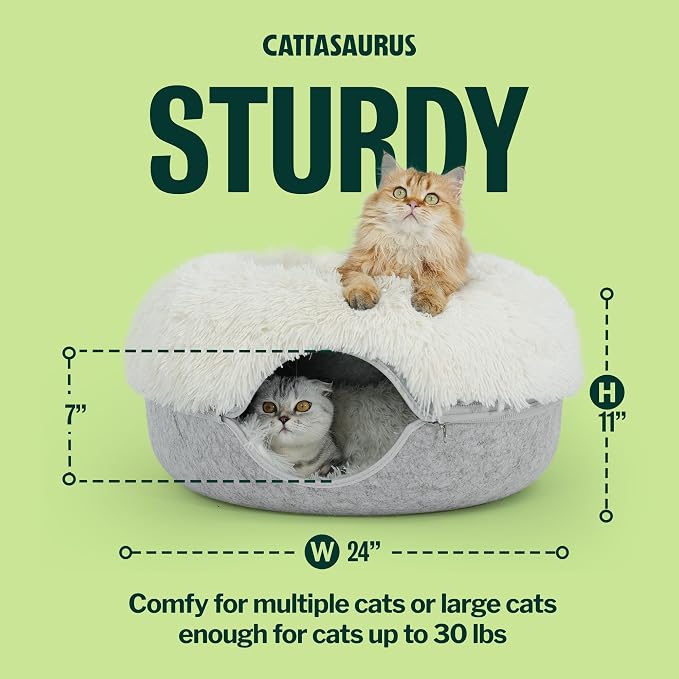 Peekaboo Cat Cave for Multiple & Large Cats Up to 30-45 Lbs, Fluffy Cat Beds for Indoor Cats, Scratch Detachable & Washable Tunnel Bed, Comfy Donut Cave (Light Gray, Large (Calming))