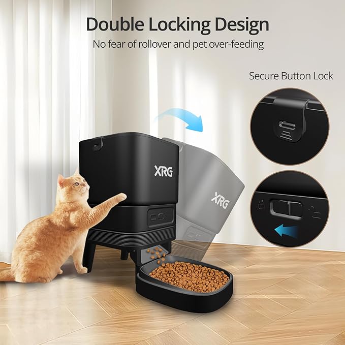 Automatic Cat Feeder 5G WiFi,Automatic Dog Feeder Double Anti-Blocking,WiFi Auto Timed Cat Dispenser 10 Meals A Day,Dog Food Dispenser Dual Power with 10s Voice Recorder,Easy to Install & Clean,Black