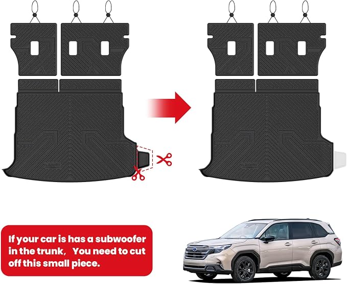 LASFIT Cargo Tray Mat & Backrest Mat for Subaru Forester 2025-2026 (Fit Hybrid,Not for Gas), All Weather TPE Custom Fit Easy Clean for Forester 2026 2025 Trunk Tray Liner & Seatback Mat, Black