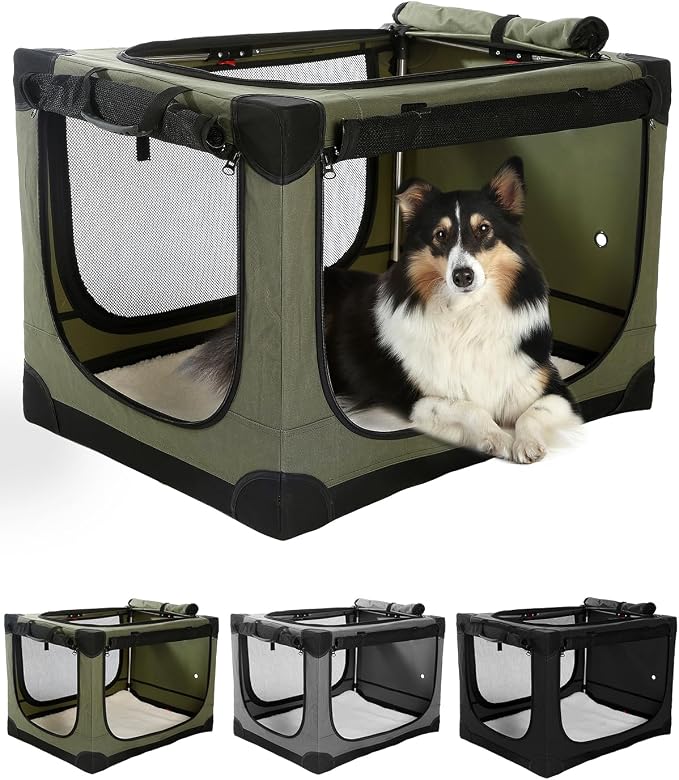 Veraste 24" Soft Collapsible Travel Dog Crate for Small Medium Pets,Green | 4-Door Foldable Travel Crate,breathable mesh, foldable with storage bag