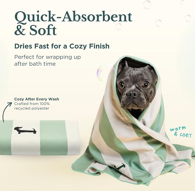 Bath Kit for Dogs & Puppies – Grooming Set with Recycled Polyester Towel, Silicone Brush & Lick Mat – Stylish At-Home Dog Bath Kit, Perfect Dog Gift