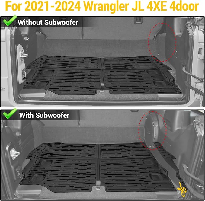 Cargo Mats for 2021-2025 Jeep Wrangler JL 4XE Floor Liners with Trunk Mat All Weather TPE Protector Rear Floor Trunk Liners for 2021 2022 2023 2024 2025 Wrangler JL 4XE 4 Door Accessories
