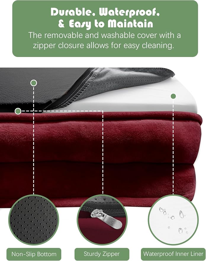Spotted Play Orthopedic Dog Bed with Sides - Sofa Beds for Large Dogs, Supportive Foam Pet Couch Bed with Washable Removable Cover, Waterproof Lining and Non-Slip Bottom, Burgundy - L-Plus