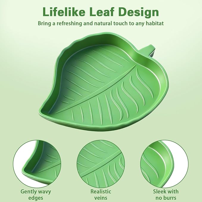 Xindojuz 4 PCS Leaf Reptile Water Dish, Reptile Water Bowl, Tortoise Habitat Accessories, Bearded Dragon Water-Bowl, Pet Food Feeding Plate for Turtle Small Snake Lizard Gecko, 2 Sizes