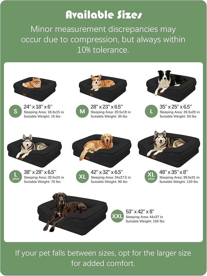Spotted Play Orthopedic Dog Bed with Sides - Sofa Beds for Large Dogs, Supportive Foam Pet Couch Bed with Washable Removable Cover, Waterproof Lining and Non-Slip Bottom, Black - L-Plus