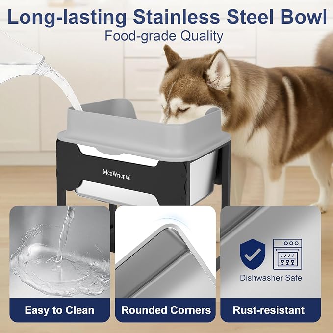 2.5 Gallon No Spill Elevated Dog Water Bowl for Large Breed, 14.2" Tall Stainless Steel Large Raised Dog Food Bowls with Metal Stand for Relief Joint Pressure, Tip- Proof, Easy Clean, Indoor & Outdoor