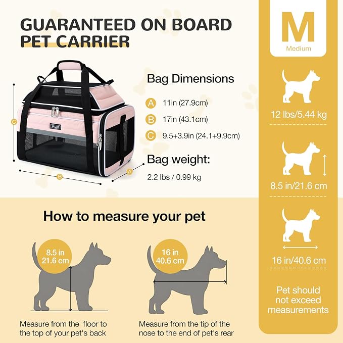 Lekereise Top-Expandable Pet Carrier 17x11x9.5 Inch Alaska Hawaiian Airline Approved Soft Sided Underseat with Locking Safety Zippers Anti-Scratch Mesh