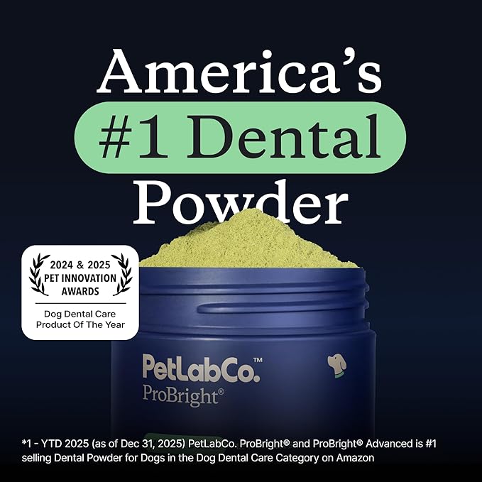 PetLab Co. ProBright Dental Powder - Dog Breath Freshener - Teeth Cleaning Made Easy – Targets Tartar & Bad Breath - Formulated for Large Dogs - Packaging May Vary
