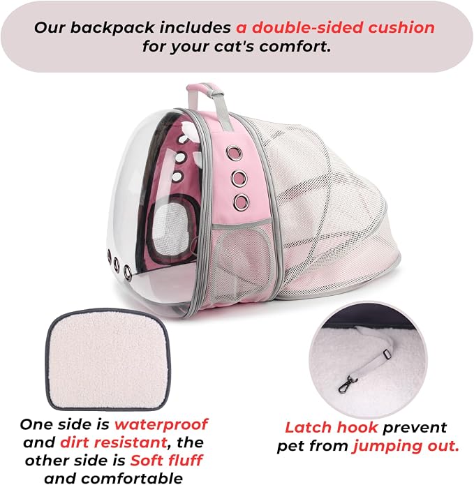 Cat Carrier Backpack, Expandable Bubble Pet Carrier for Cats and Small Dogs, Airline Approved Travel Backpack for Hiking, Walking & Outdoor Adventures - Supports up to 14 lbs
