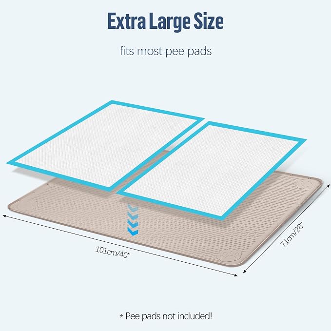 Pee Pad Holder for Dogs 40''x28'' Silicone Puppy Pee Pad Tray, Khaki | Extra Large Dog Potty Tray Leak-Proof, High Edge, No Spill Training Pads for Floor Protection, No Pee Pads