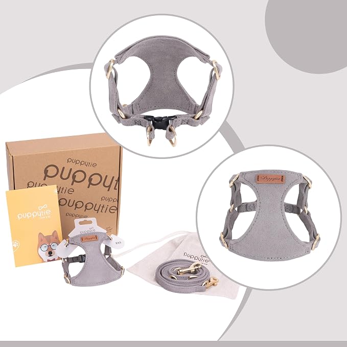 Puppytie Small Dog Harness with Multifunction Dog Leash,Lightweight Soft Adjustable No Choke Escape Proof Pet Harness Vest Pet Harness Vest,Silver Grey,S